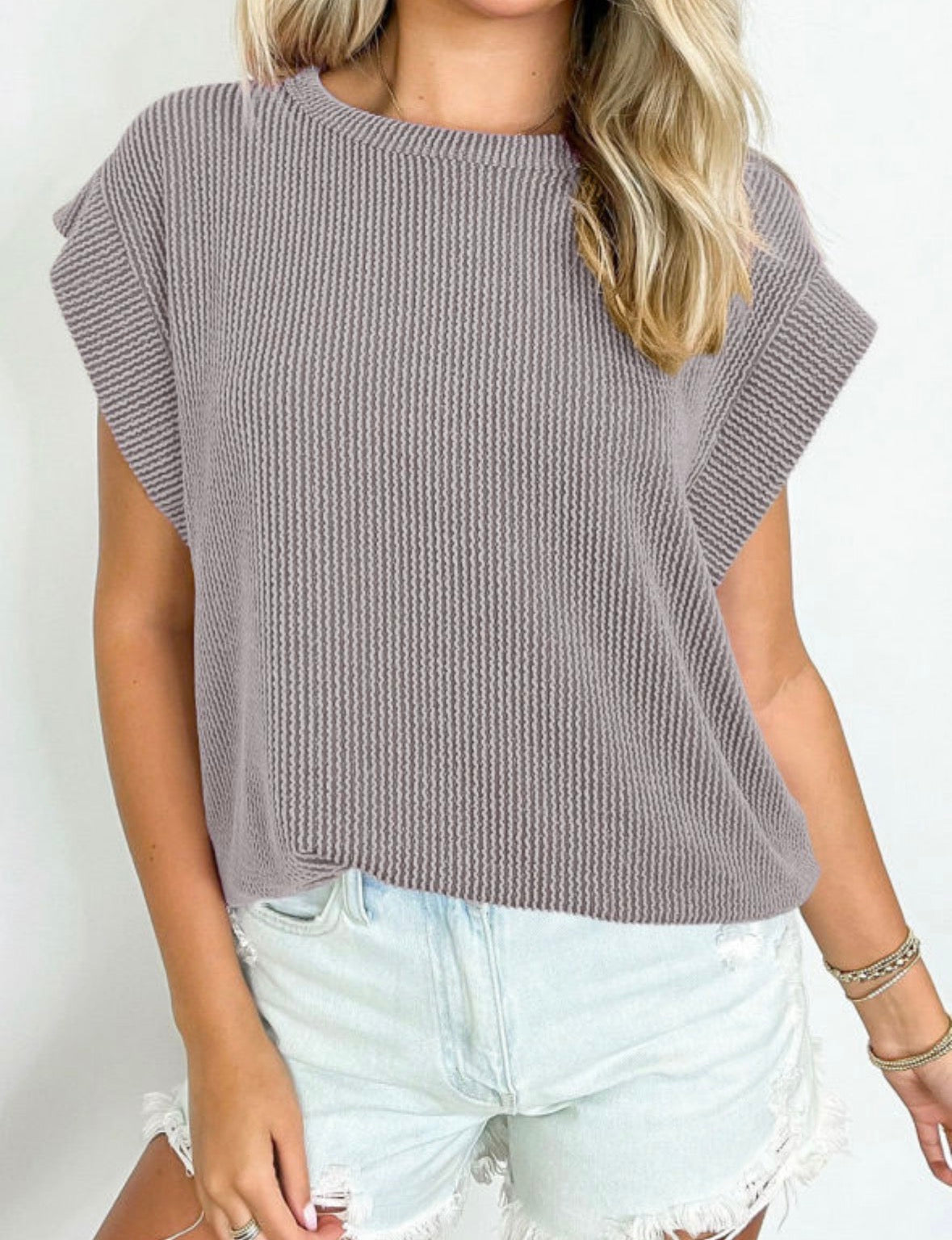 Light gray textured cap sleeve