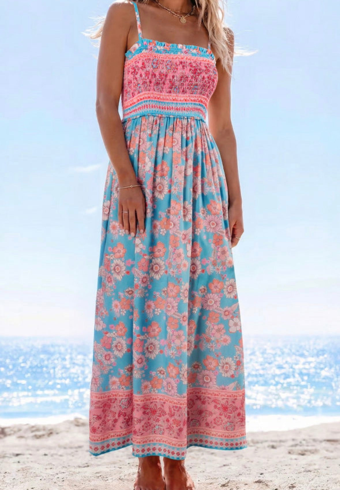 Blue/pink floral maxi dress