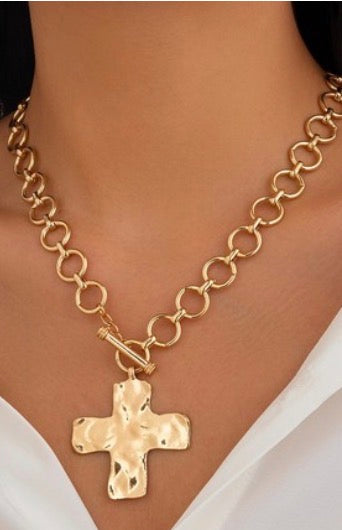 Chunky gold cross necklace
