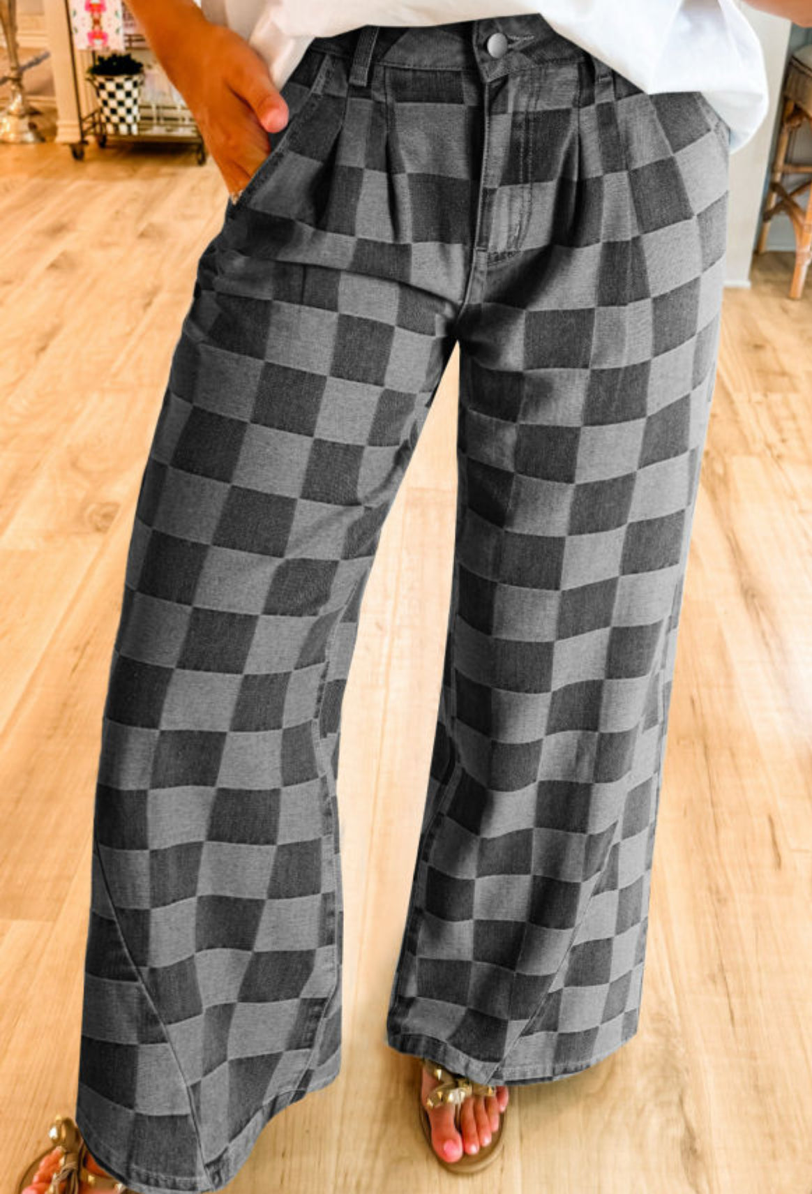 Checkered gray denim