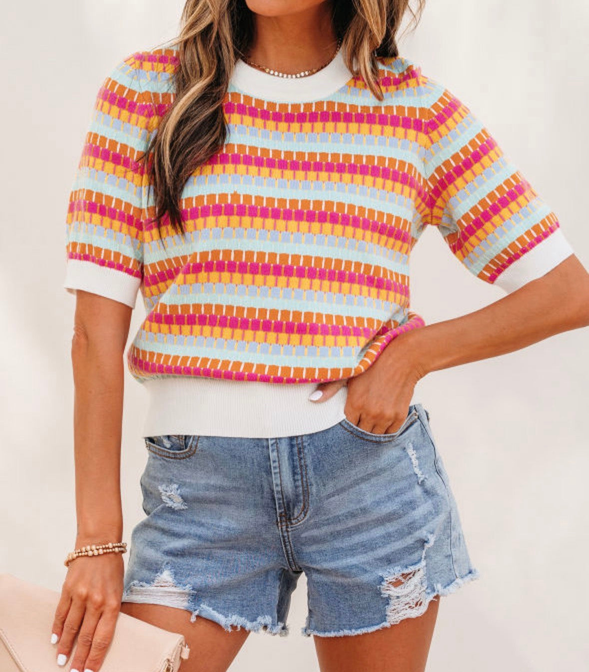 Orange/pink/blue square sweater-luxurious fabric