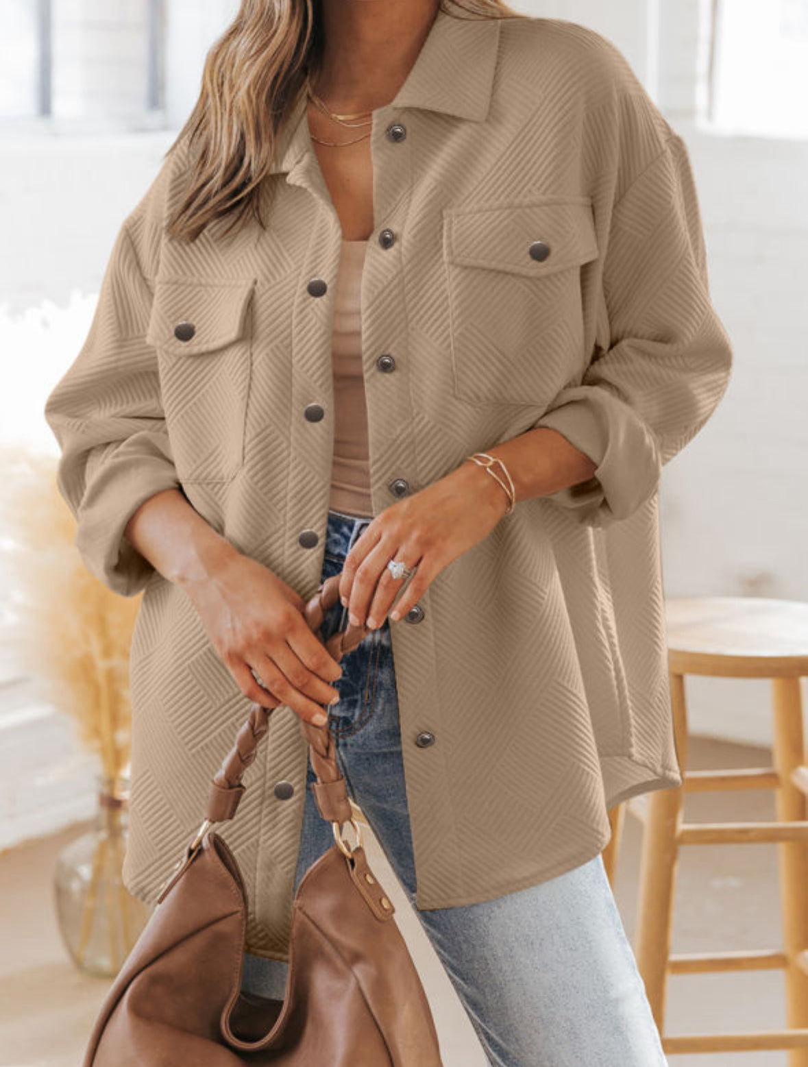 Khaki textured shacket