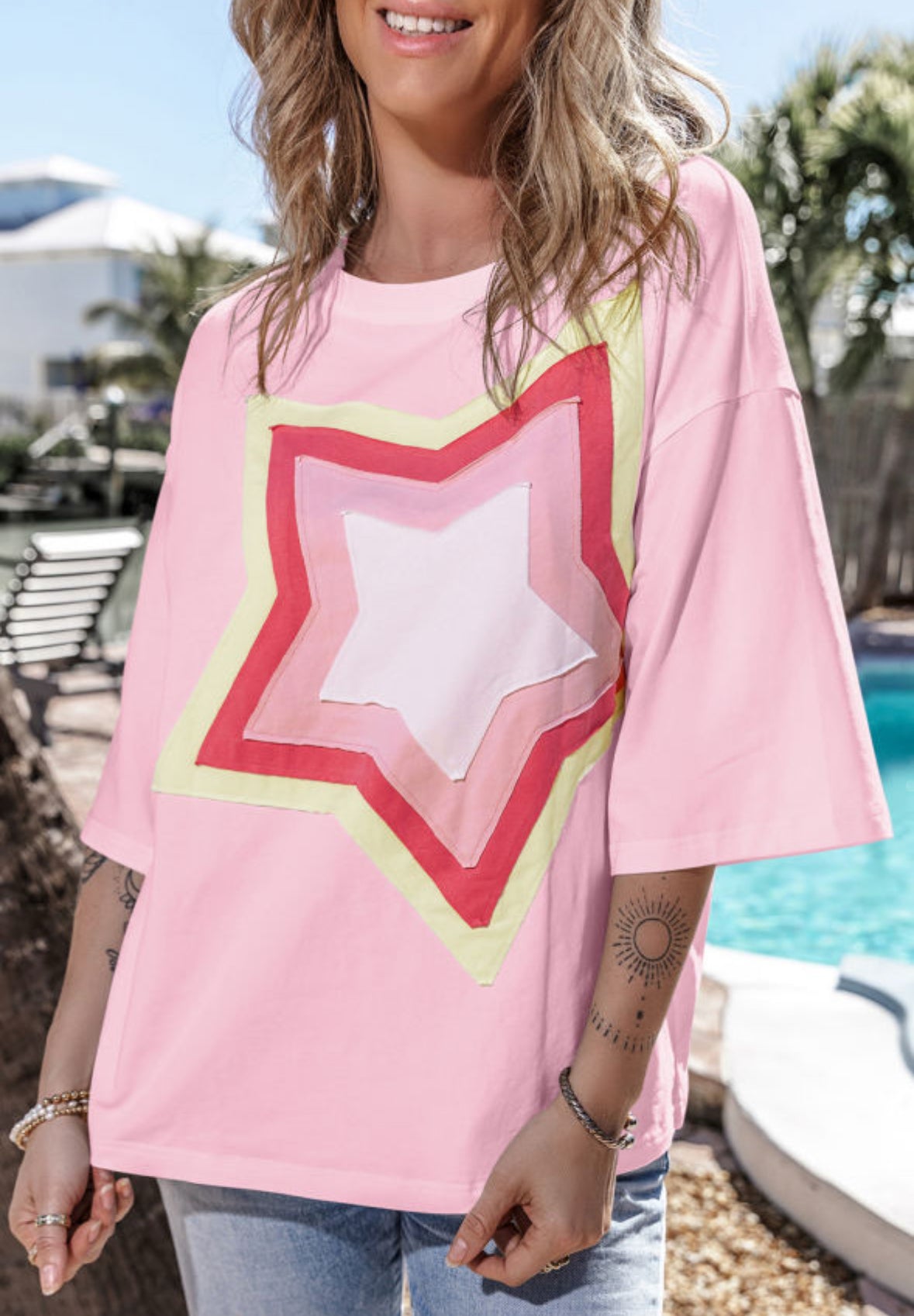 Pink with red and yellow star