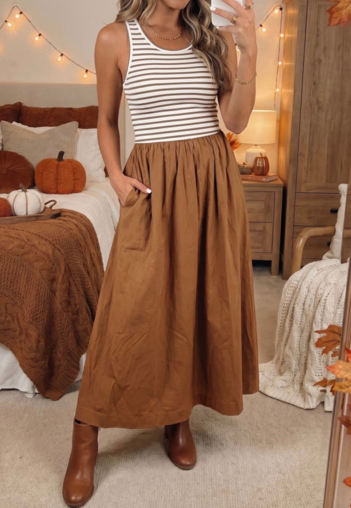 Brown stripe brown solid bottom maxi