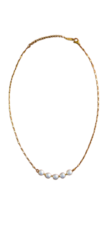 Gold one strand pearl stainless steel necklace