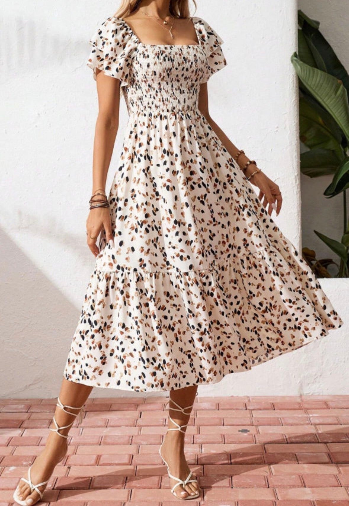 White leopard midi dress