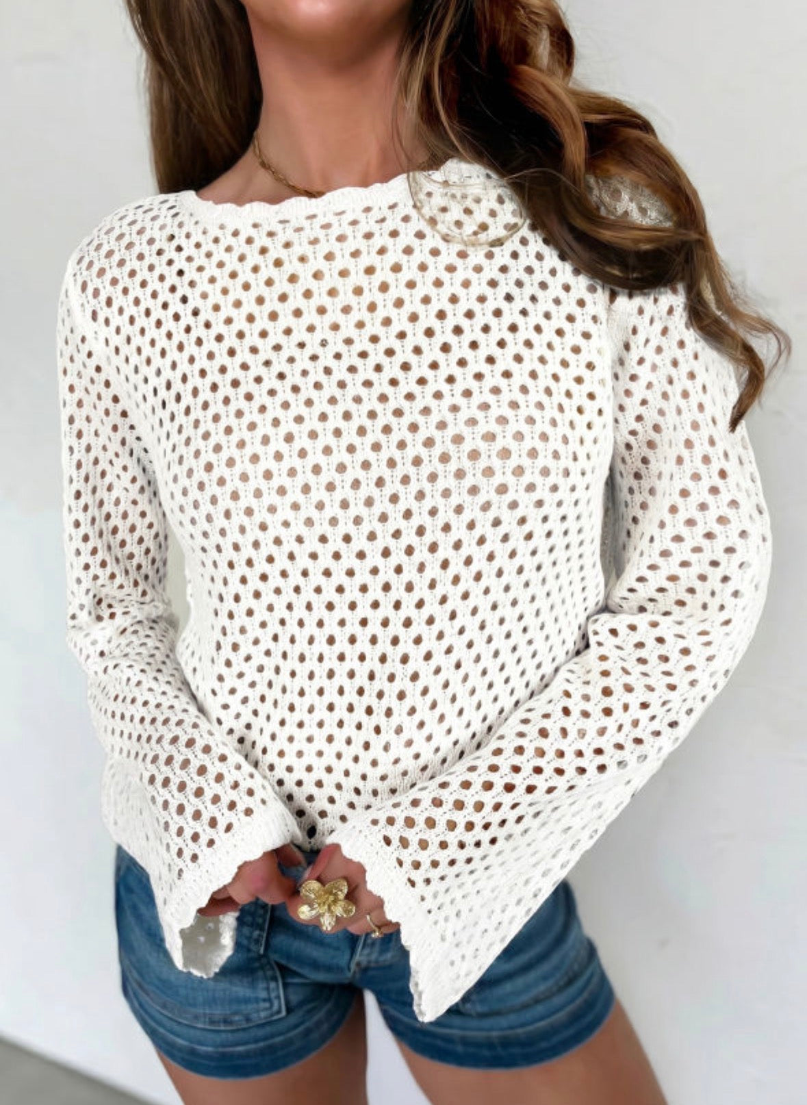White loose weave sweater