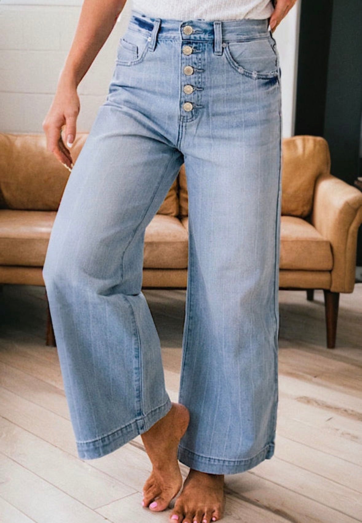 Faint stripe wide leg button fly