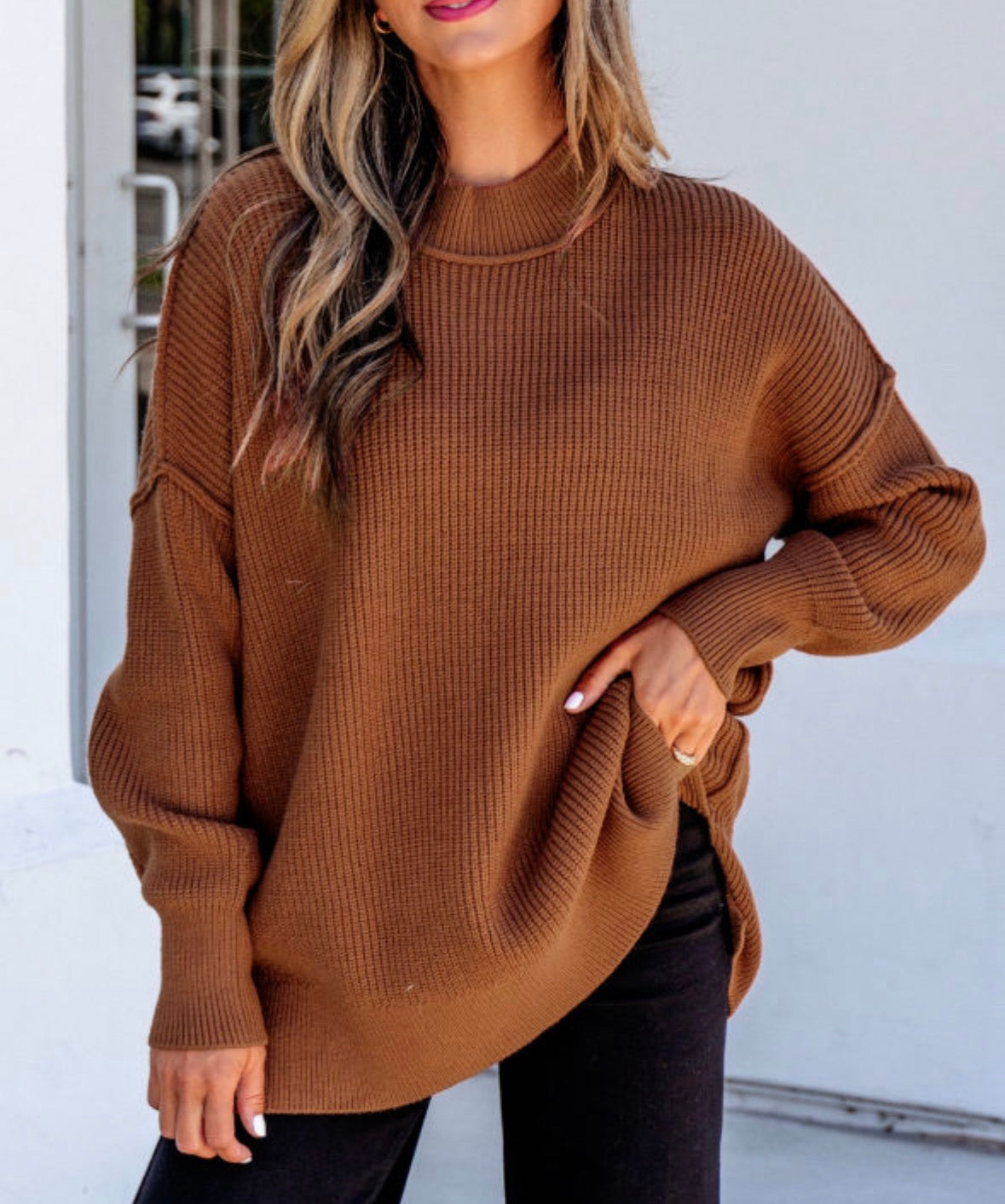Brown chunky mock neck sweater