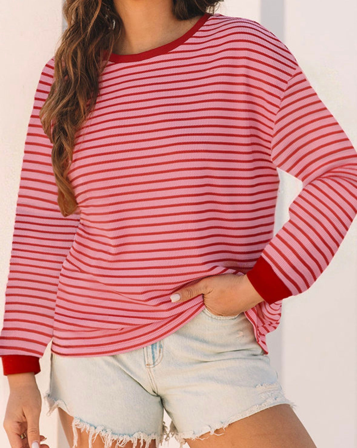 Red/salmon stripe long sleeve
