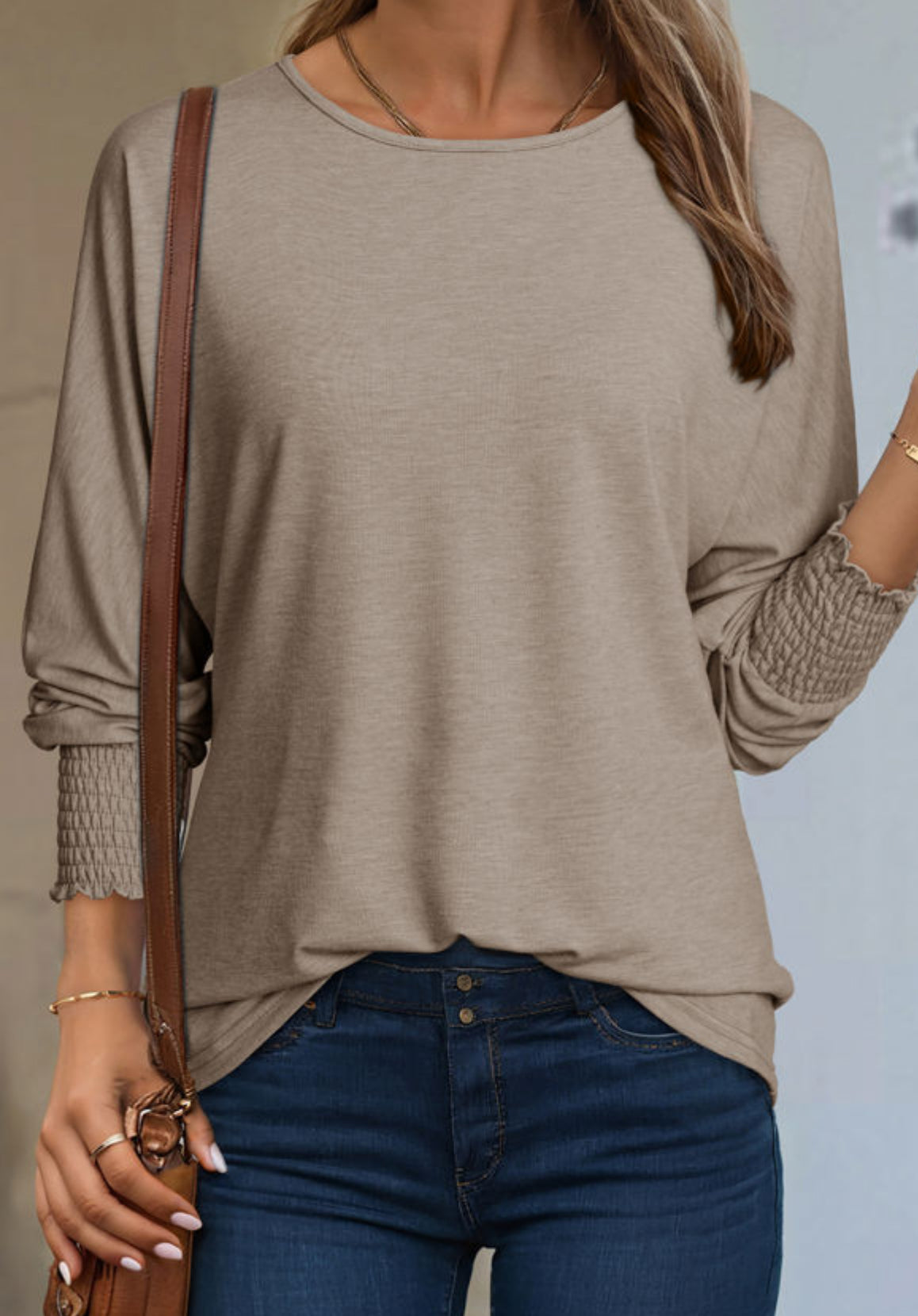 Heathered khaki elastic sleeve