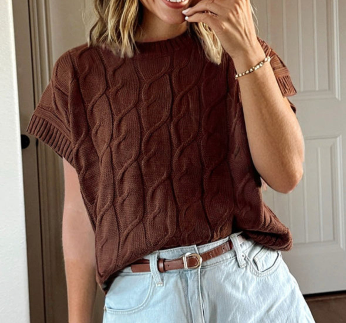 Brown cable knit sweater