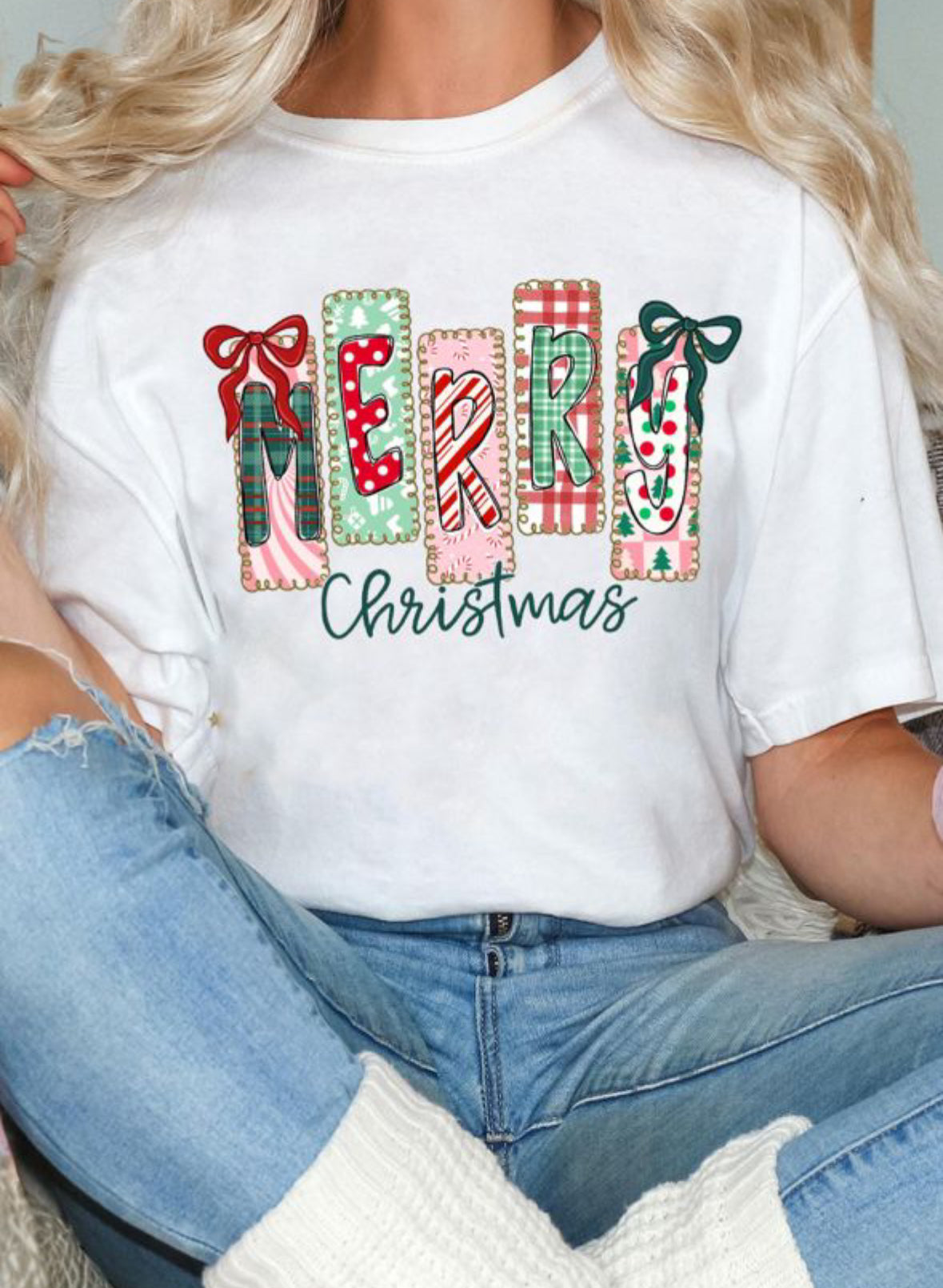 White merry graphic tee