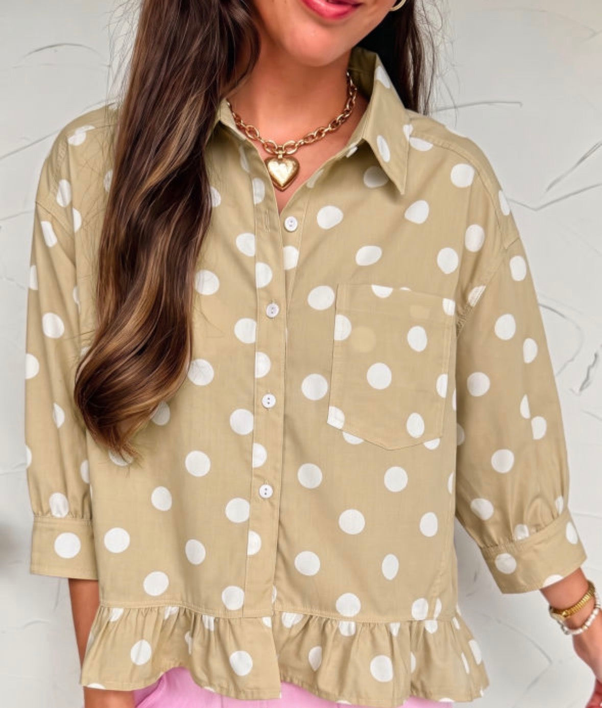 Khaki polka dot button up shirt/jacket