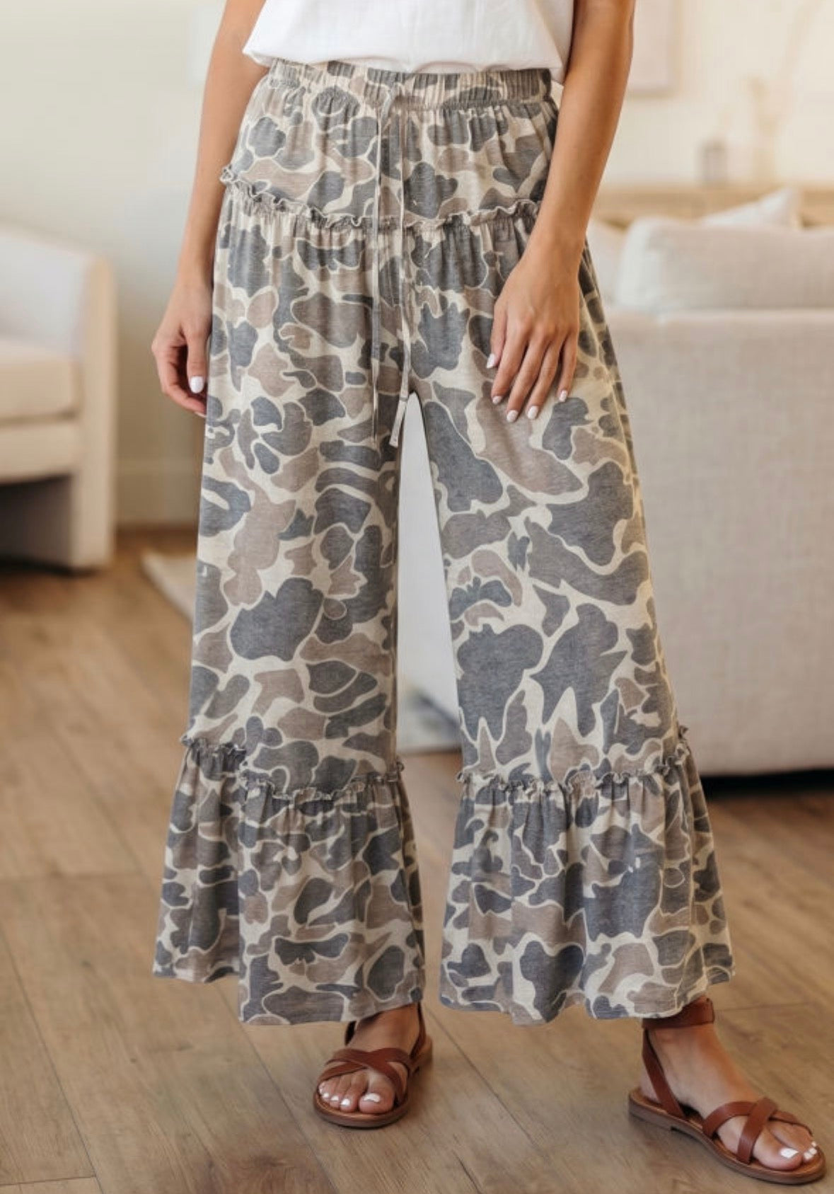 Camo ruffle pants