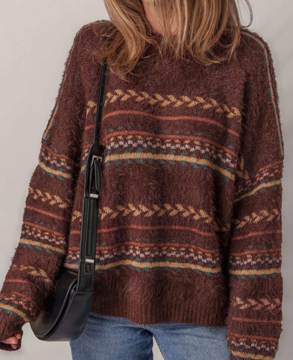 Brown print sweater