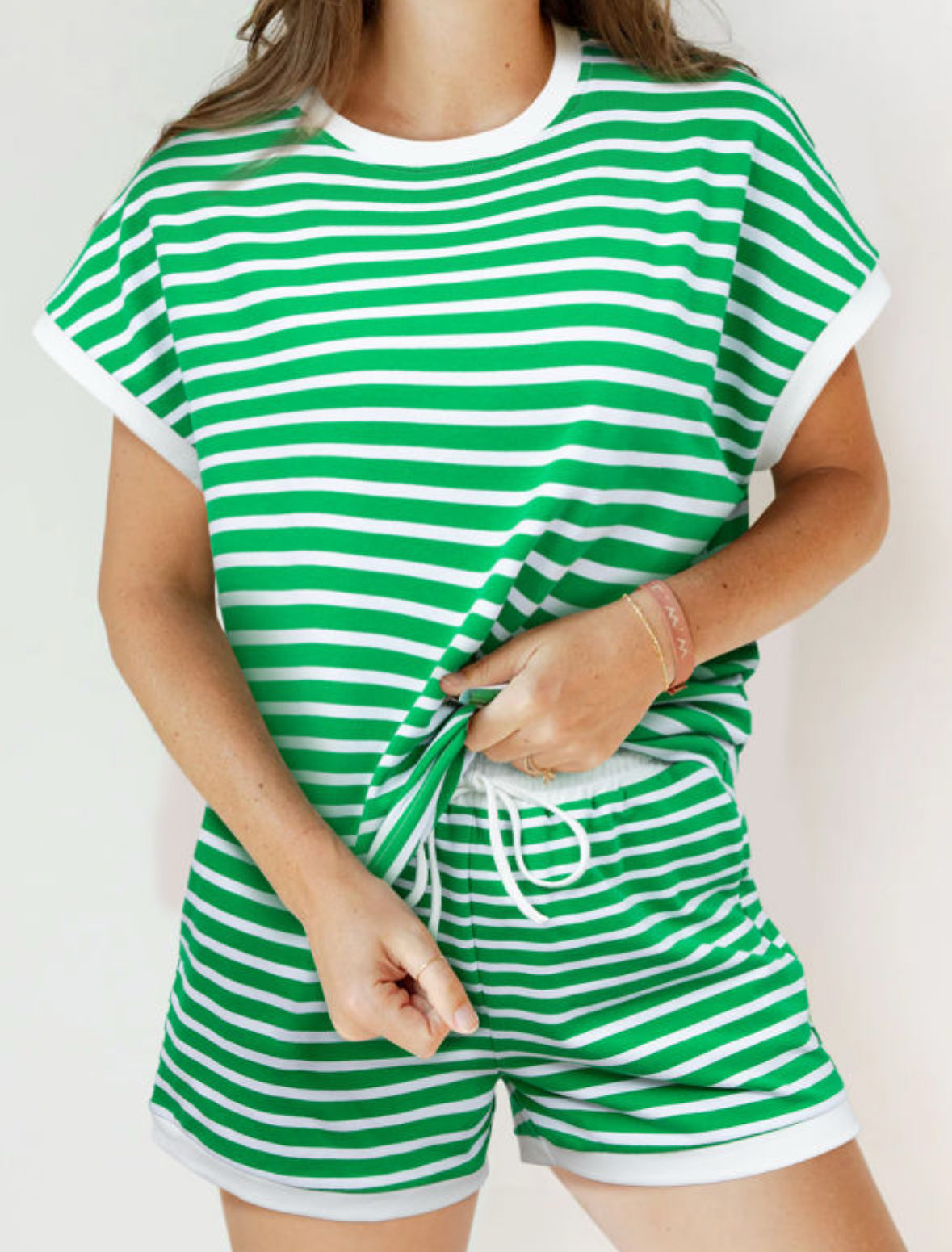 Green/white striped 2Pc short set