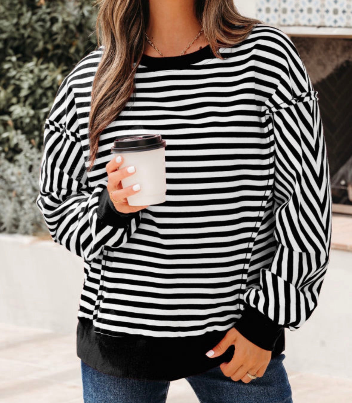 Black/white stripe sweatshirt