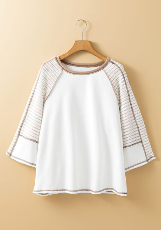 White with khaki 3/4 sleeve