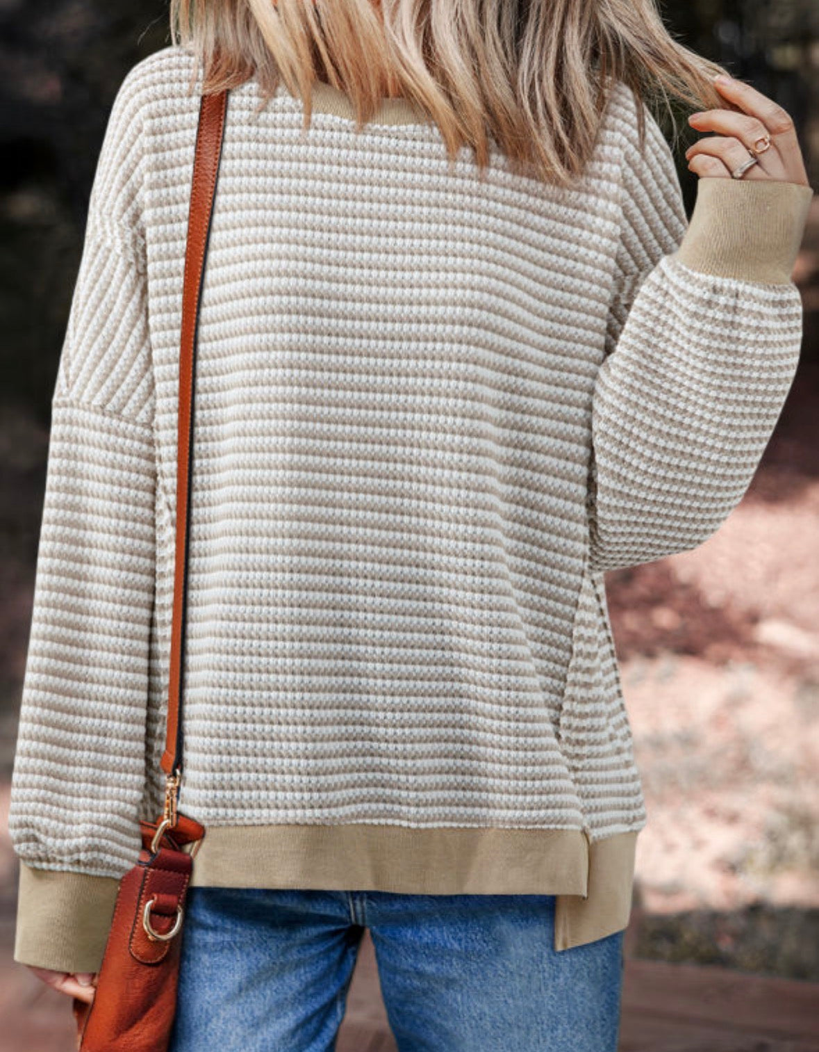 Khaki striped split hem