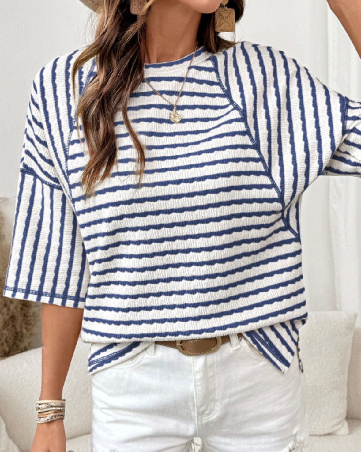 Navy stripe dolman sleeve