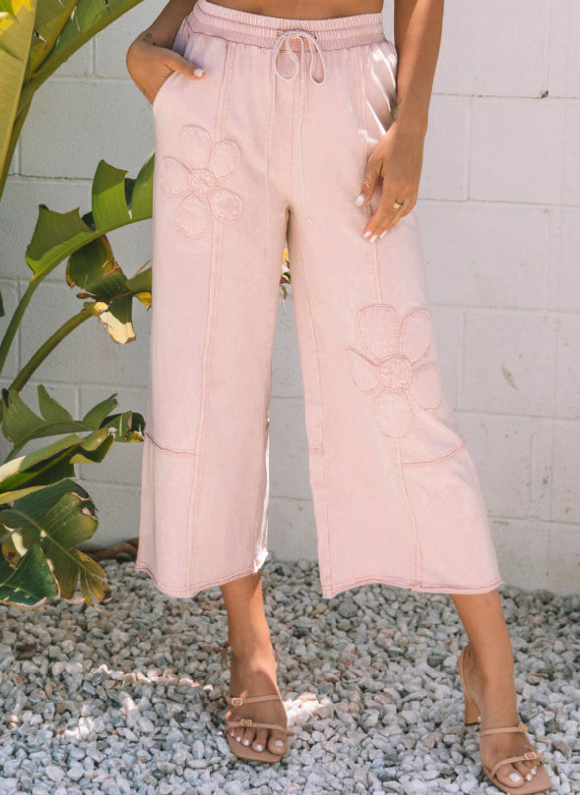 Pink mineral wash floral pants