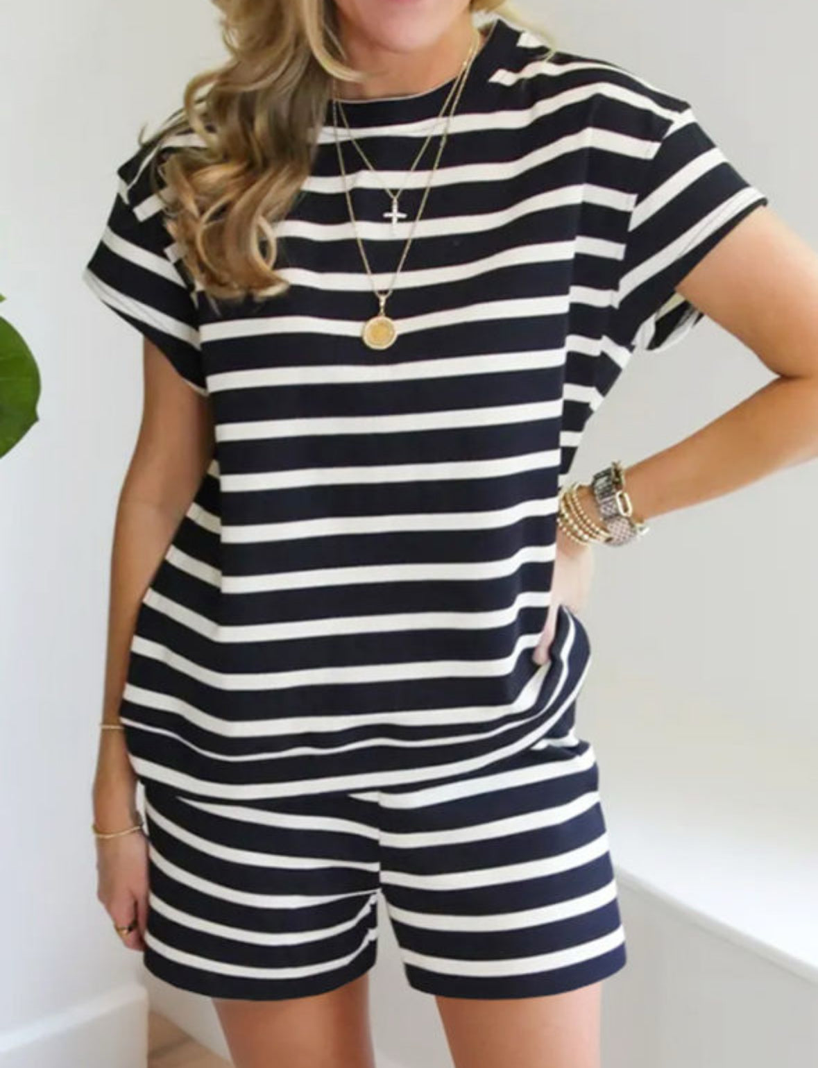 Black/white striped 2Pc set