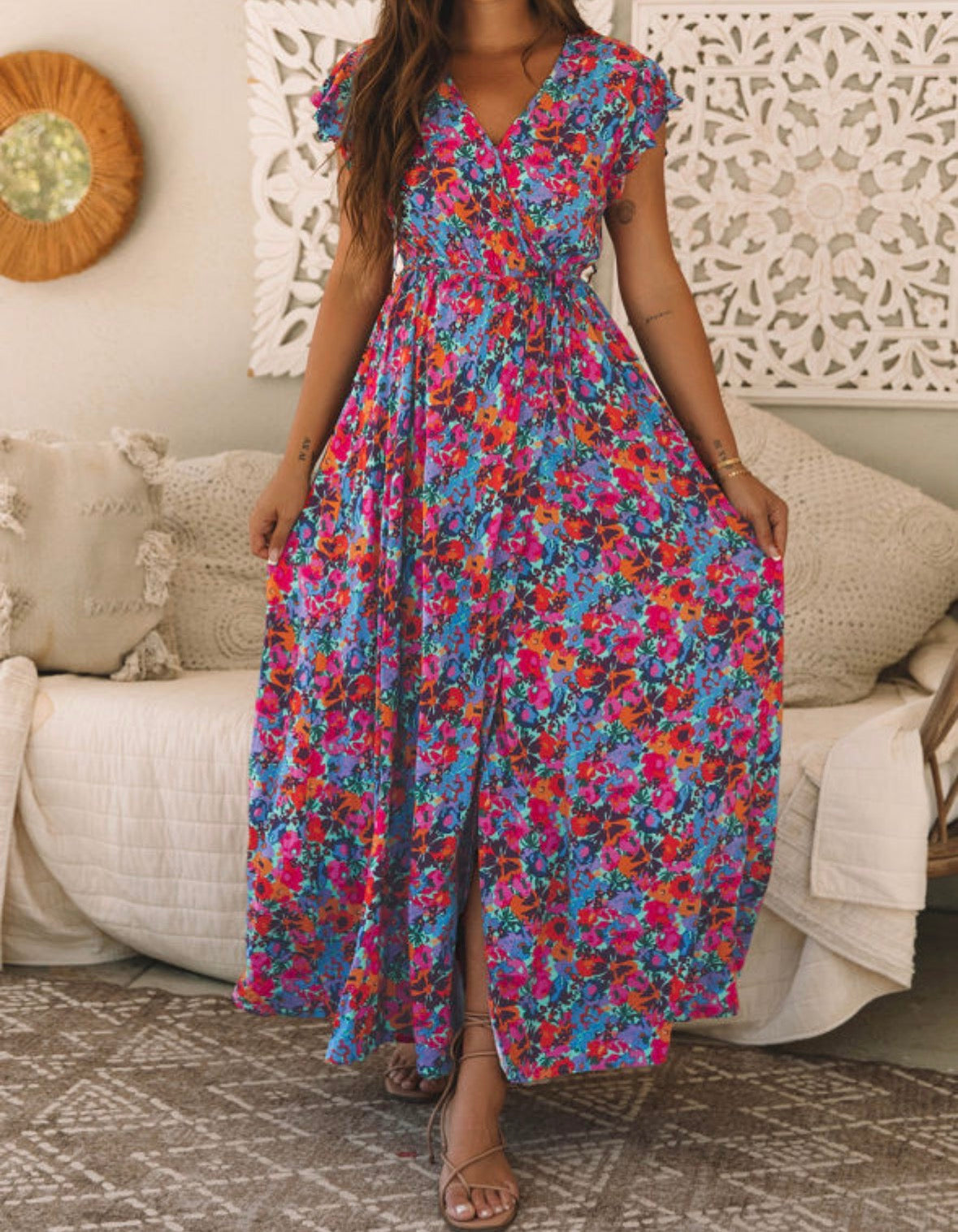Blue/orange dainty floral dress