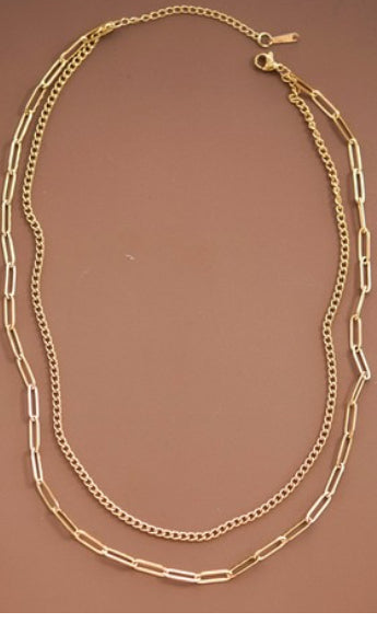 2 strand gold paperclip necklace stainless steel
