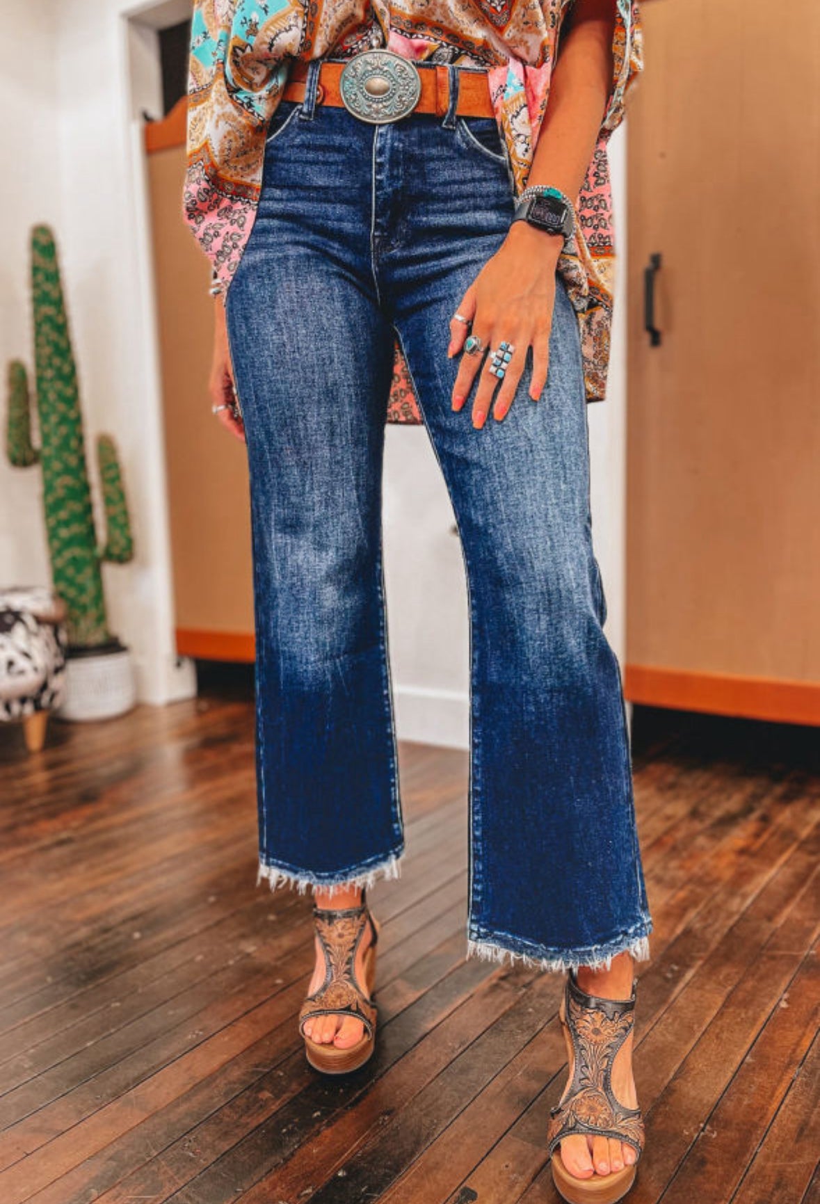 Dark cropped non-distressed denim