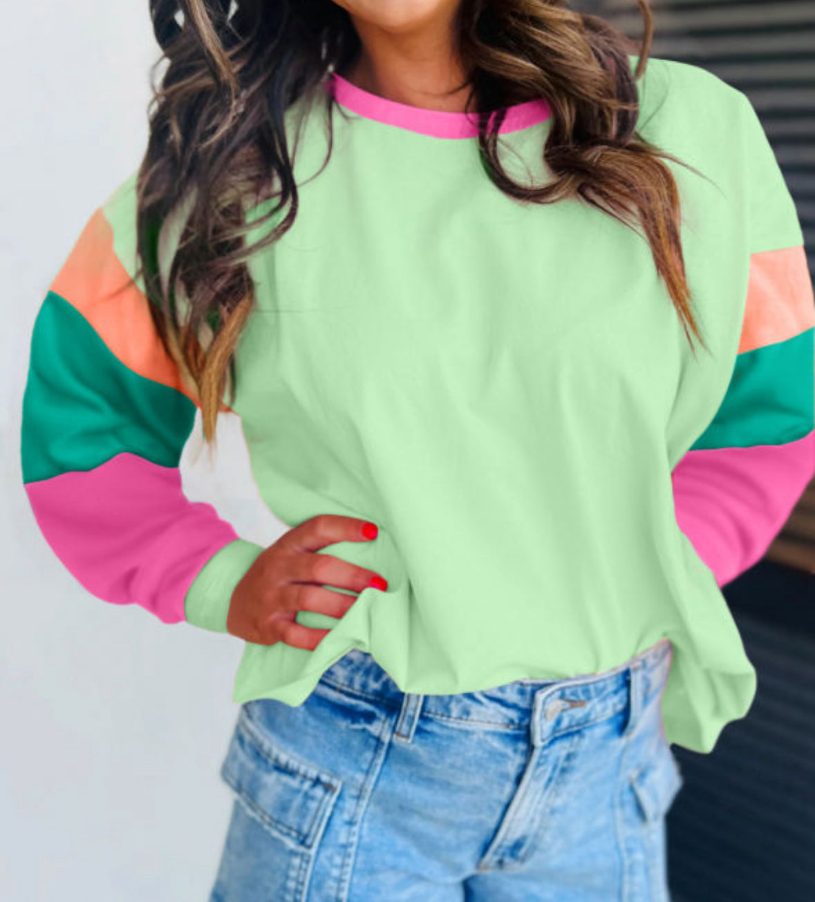 Lime green with fun color block sleeve