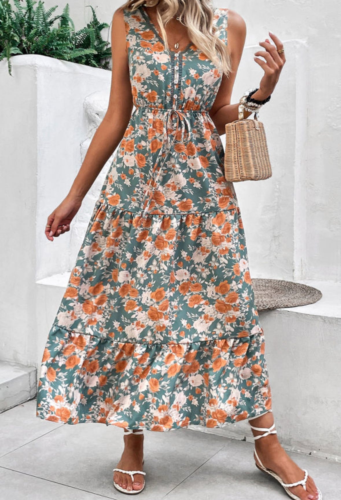Teal/orange floral maxi dress – Fashion by Bliss Teal/orange floral maxi dress – Fashion by Bliss