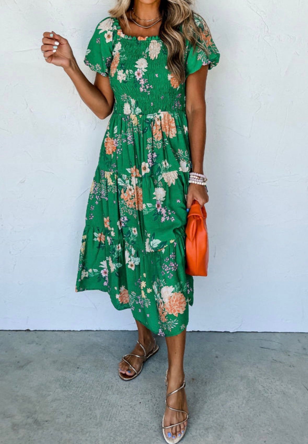 Green floral midi dress