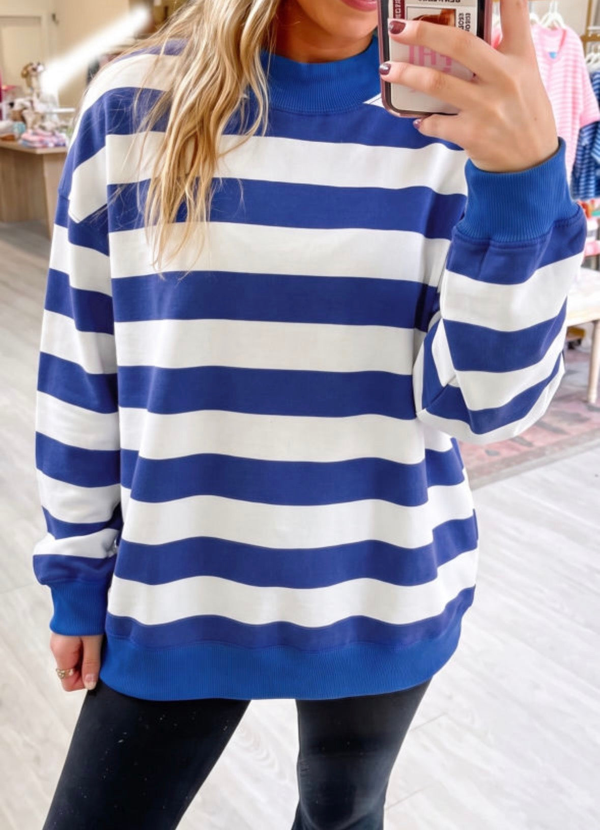 Blue wide stripe sweatshirt