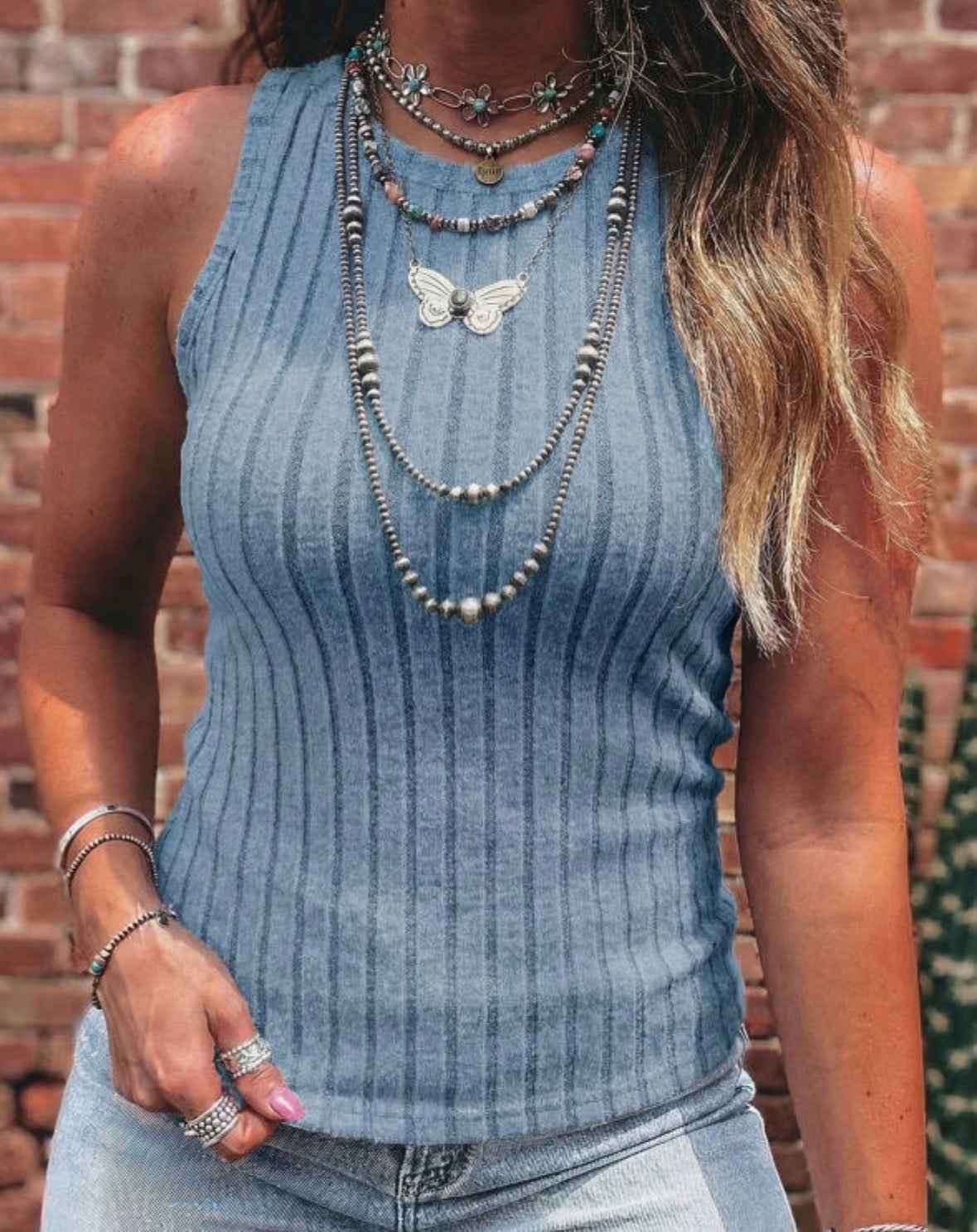 Blue ribbed tank