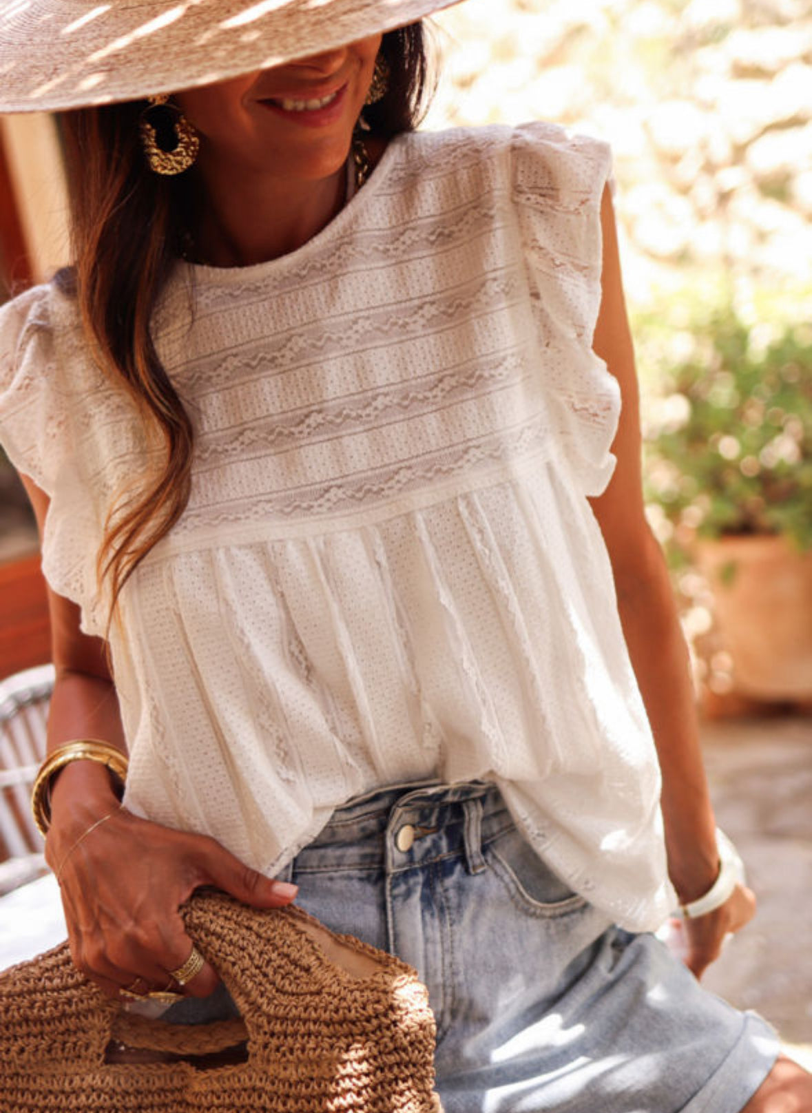 White crochet lace ruffle tank