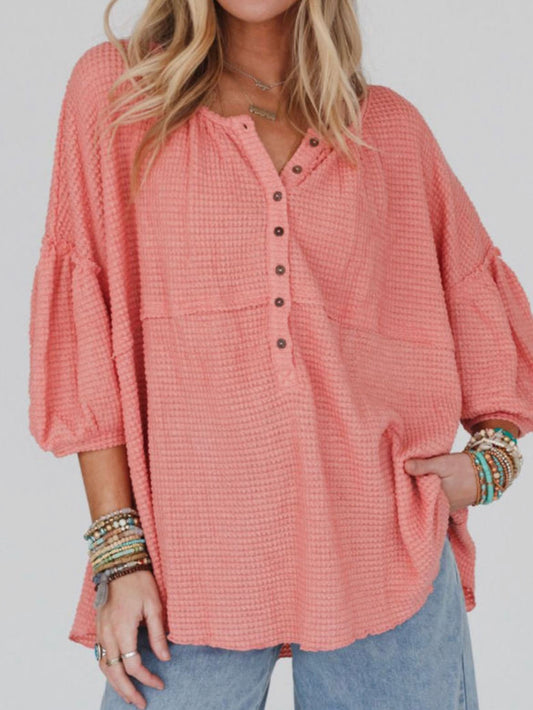 Peachy pink waffle Henley