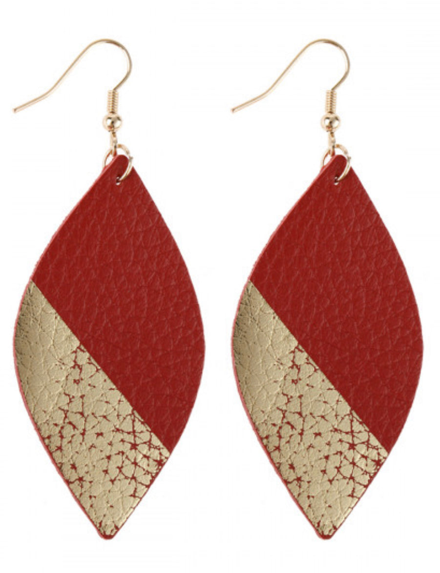 Faux leather gold tip earrings