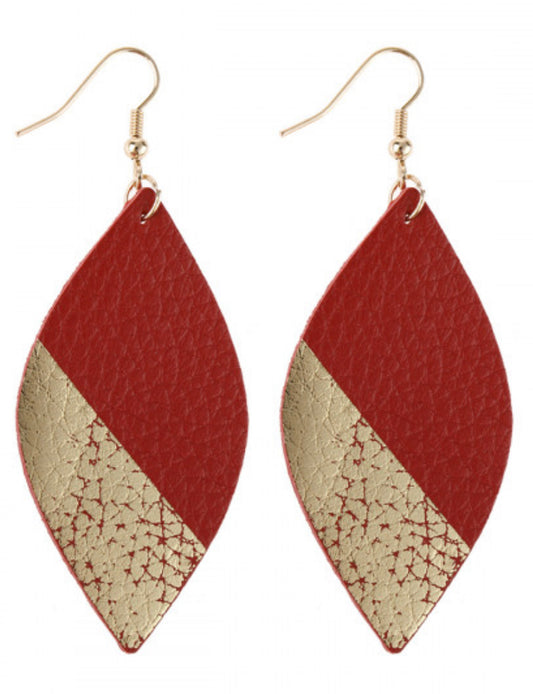 Faux leather gold tip earrings