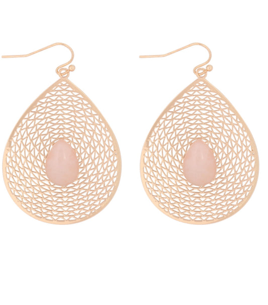 Gold pink stone earrings