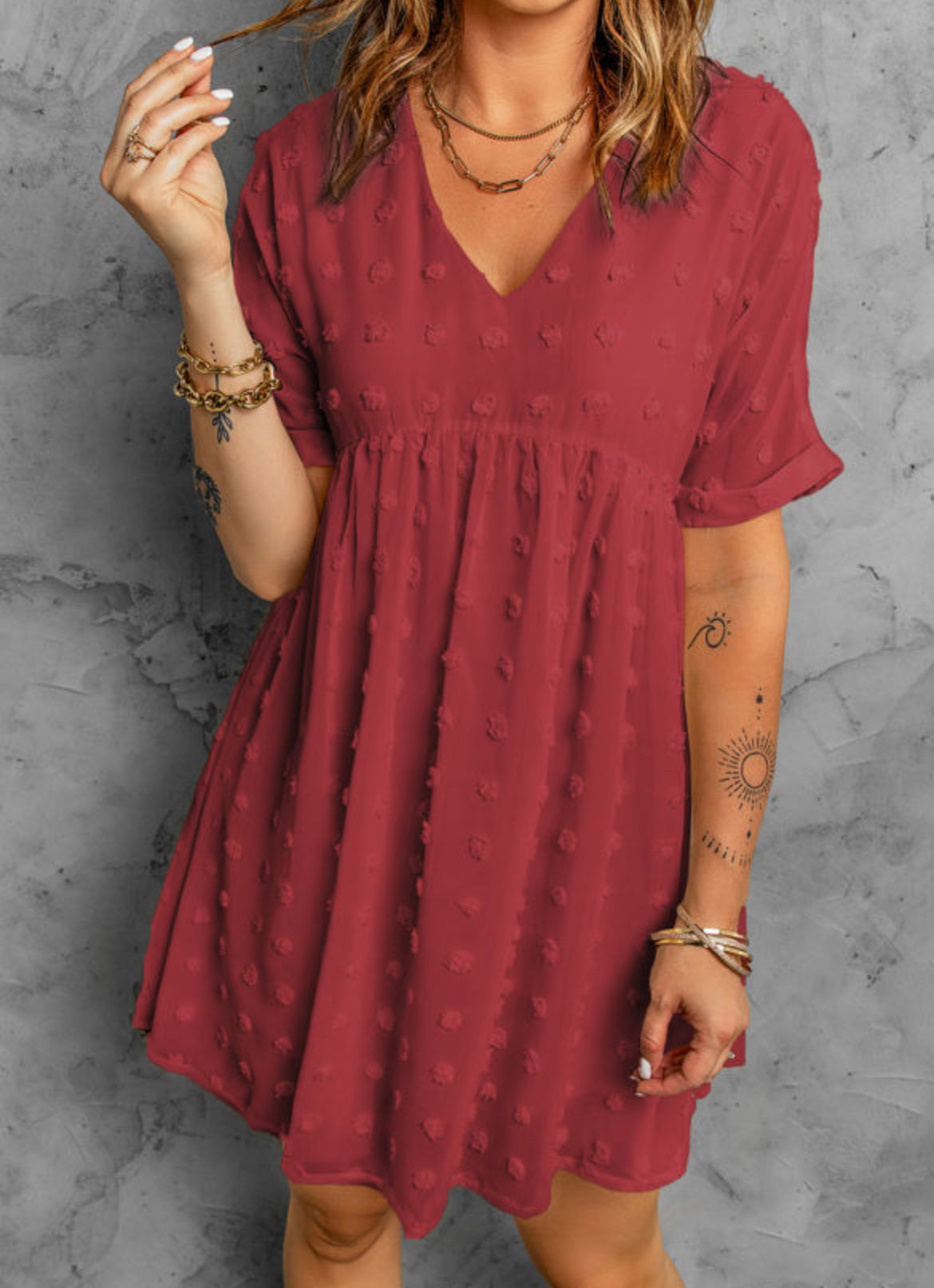 Red Swiss dot dress