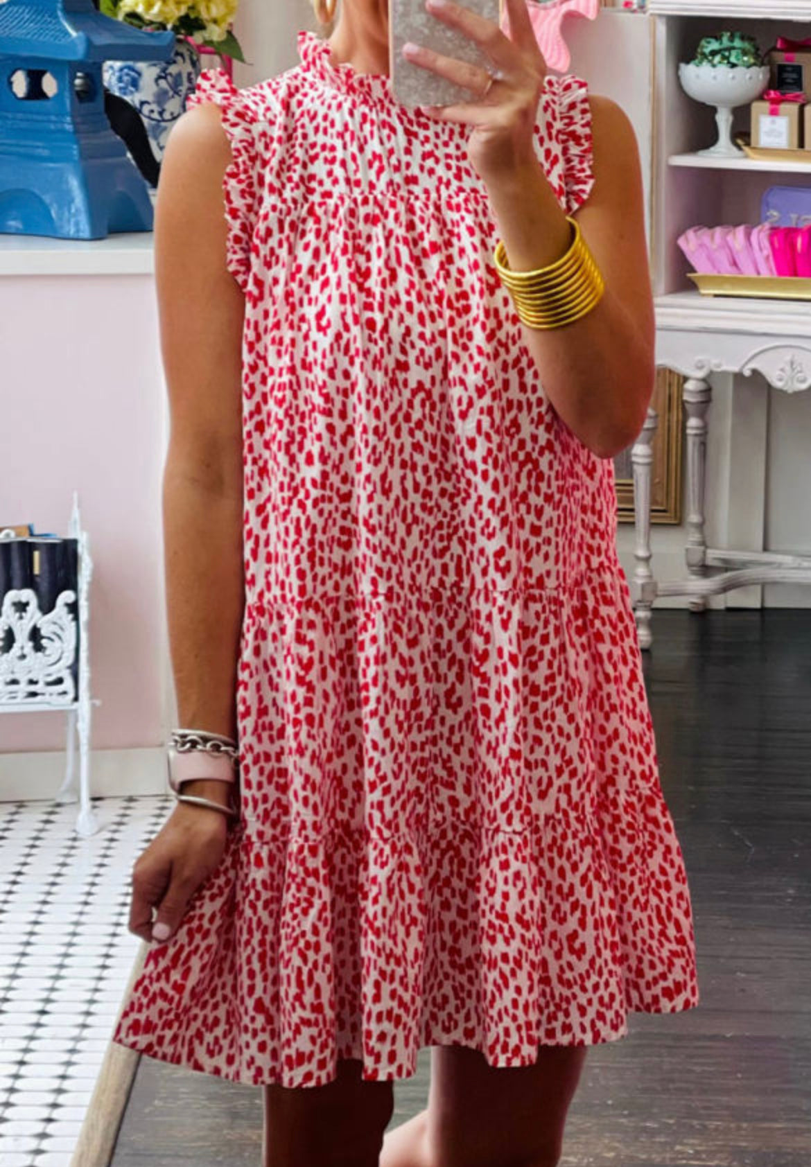 Red/white leopard print dress