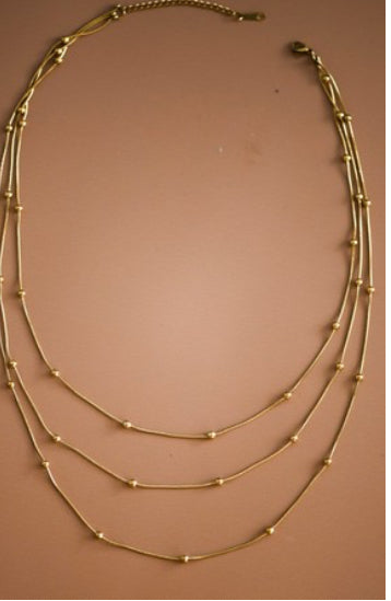 3 strand dainty gold ball stainless steel necklace