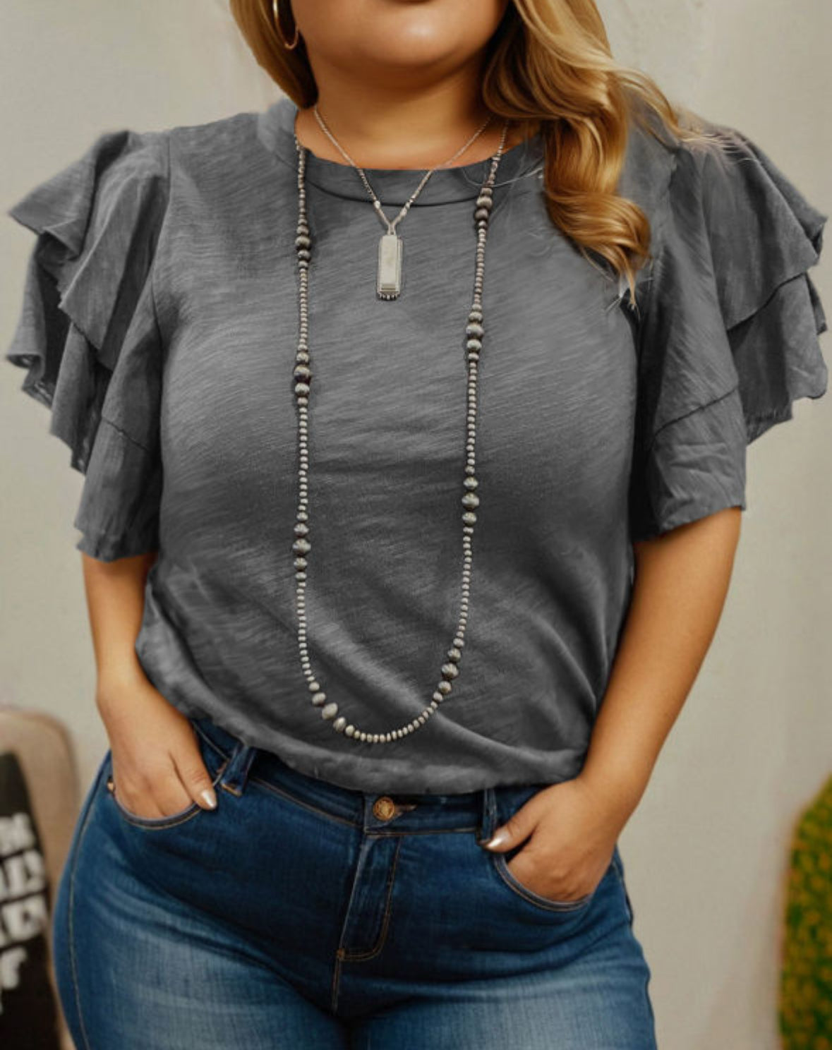 Gray ruffle sleeve ES