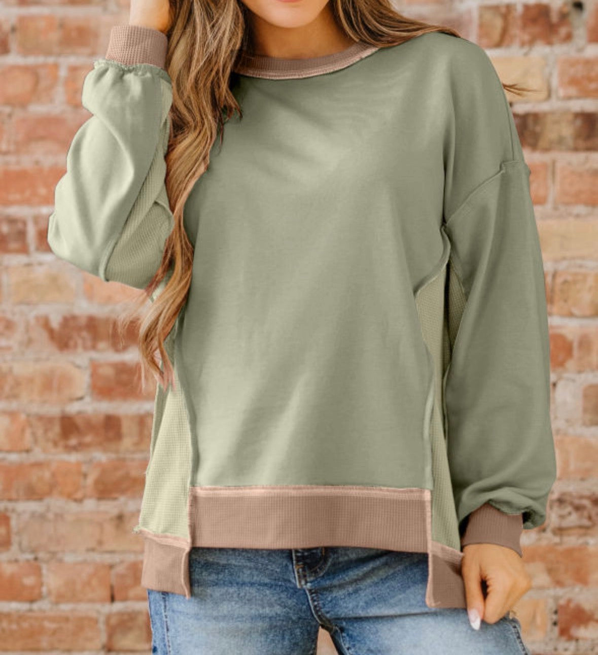 Green/brown cuff split hem
