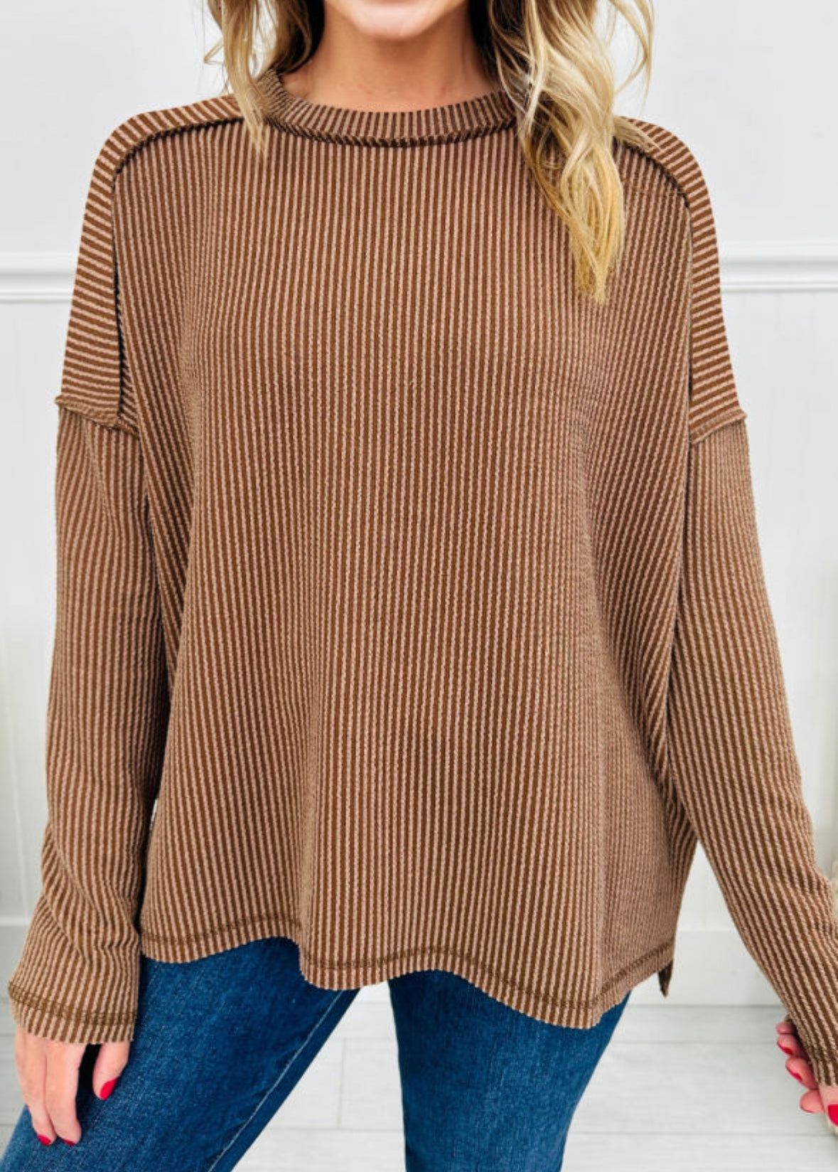 Dark khaki textured long sleeve