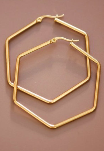 Stainless steel hexagon hoops gold
