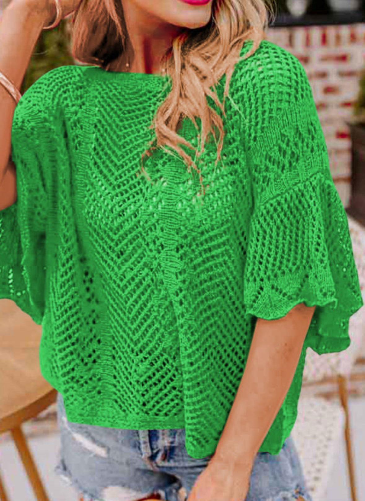 Green ruffle summer sweater