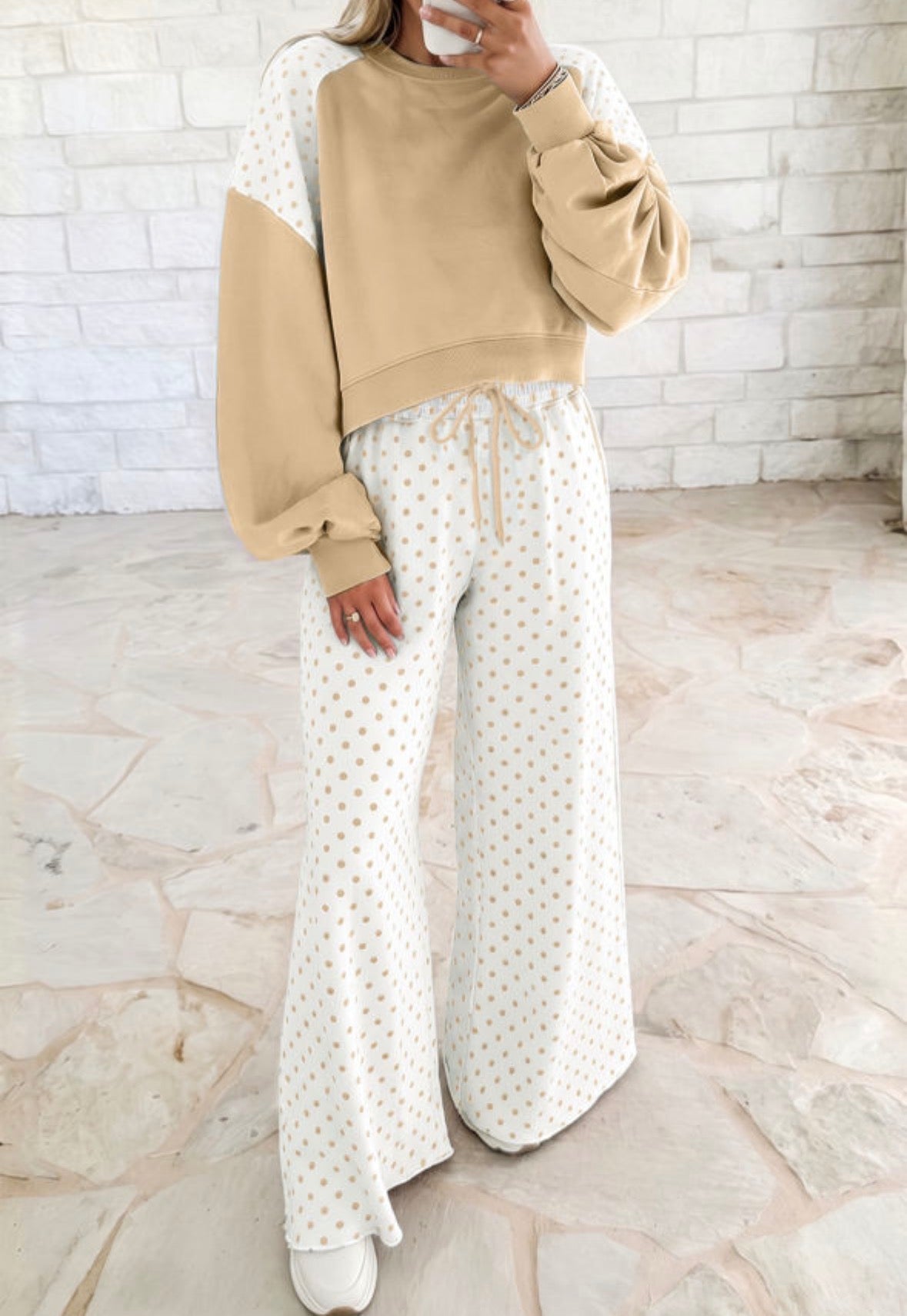 Tan polka dot 2 pc
