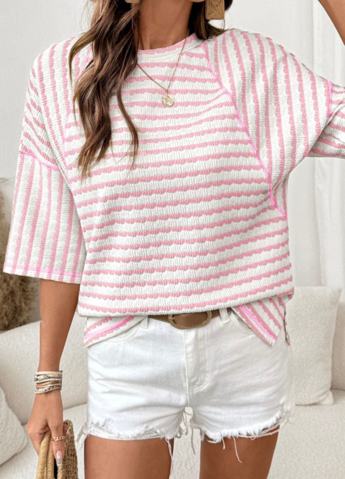 Light pink stripe dolman sleeve